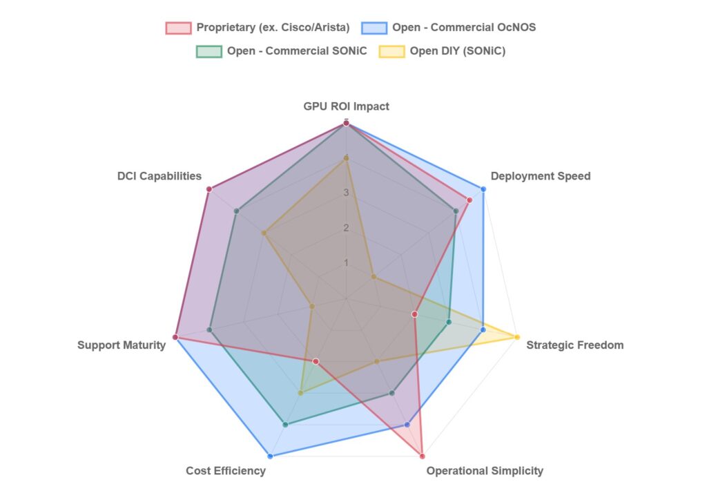 AI Network Trade-off Comparison Radar Chart