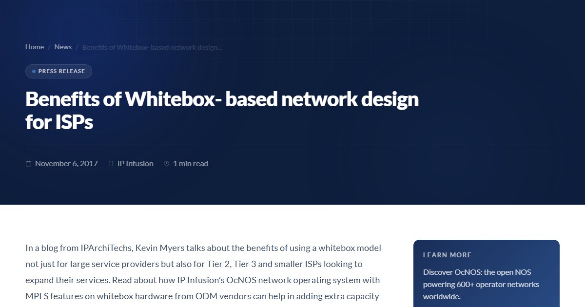 Benefits of Whitebox- based network design for ISPs | IP Infusion News