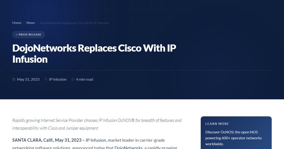 DojoNetworks Replaces Cisco With IP Infusion | IP Infusion News