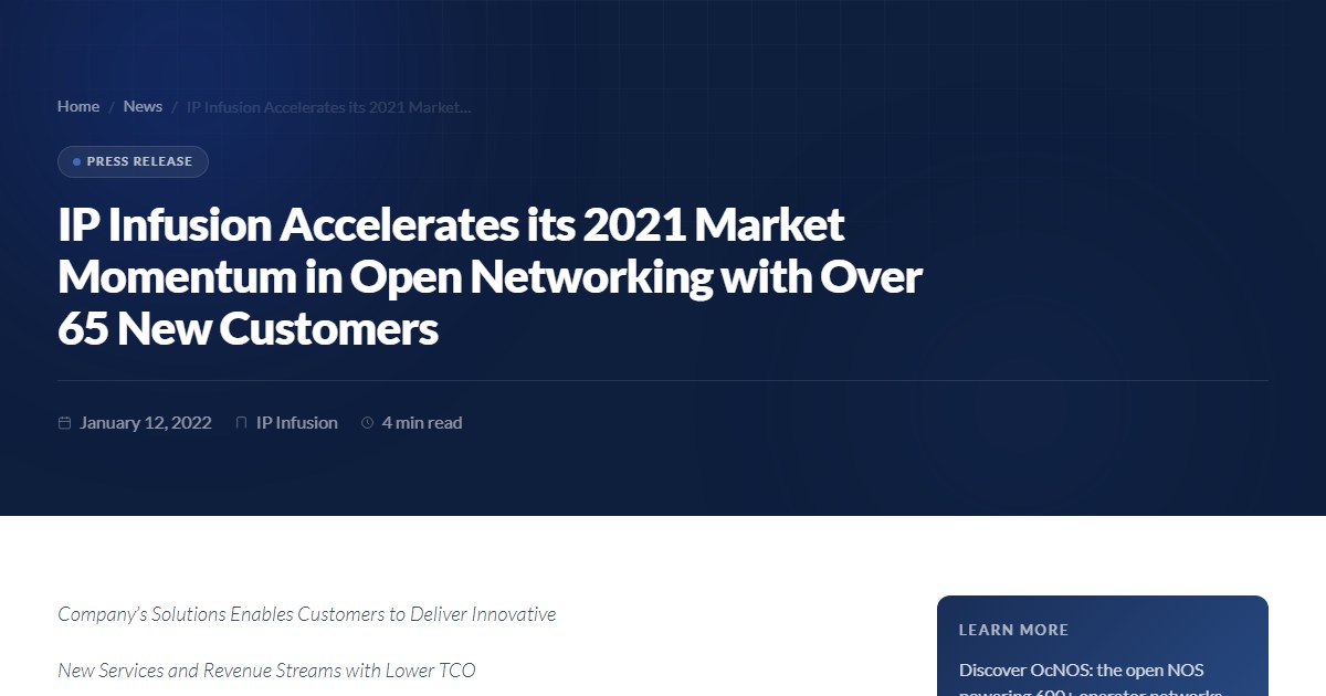 IP Infusion Accelerates its 2021 Market Momentum in Open Networking ...