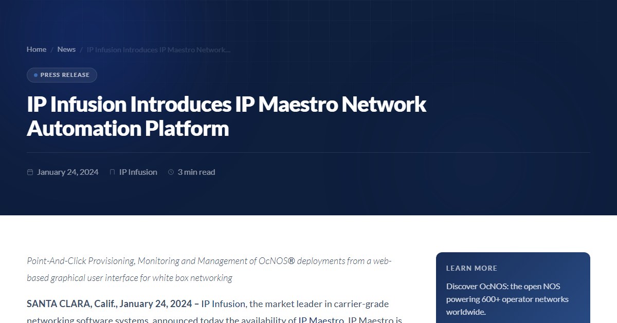 IP Infusion Introduces IP Maestro Network Automation Platform | IP ...