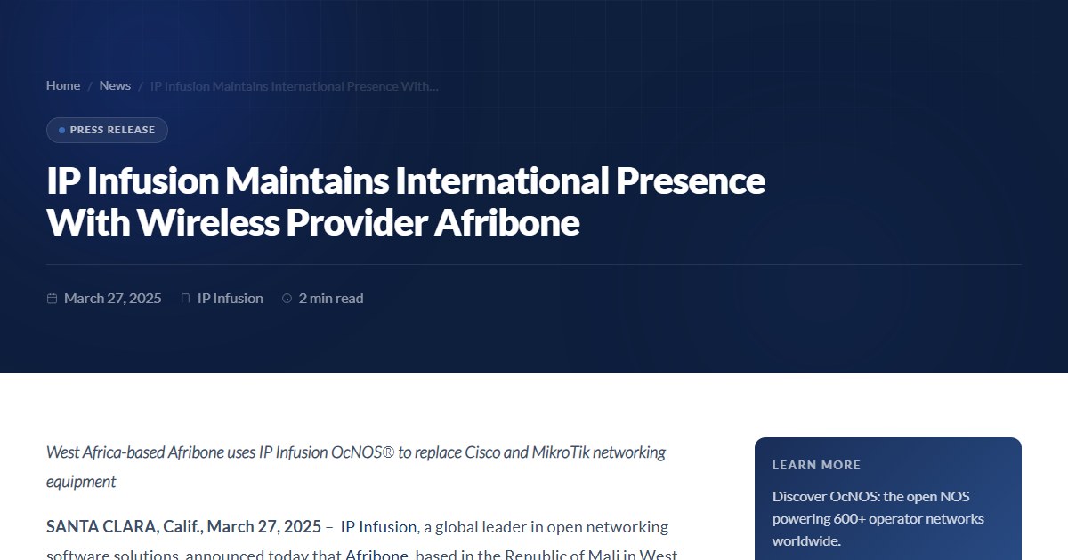 IP Infusion Maintains International Presence With Wireless Provider ...