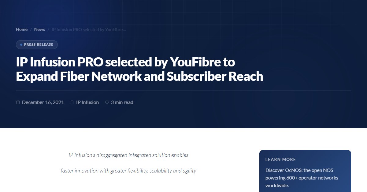 IP Infusion PRO selected by YouFibre to Expand Fiber Network and ...
