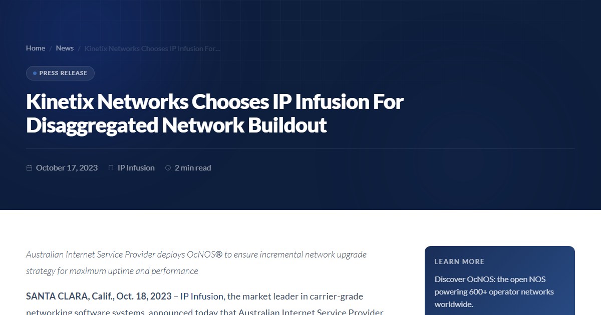 Kinetix Networks Chooses IP Infusion For Disaggregated Network Buildout ...