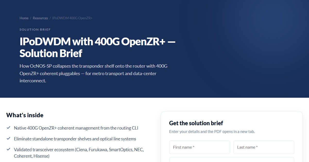 IPoDWDM with 400G OpenZR+ — Solution Brief | Download | IP Infusion